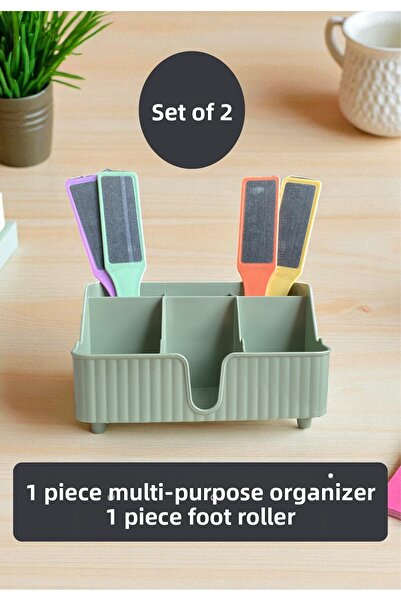 BN Cosmetics مجموعة من قطعتين لتنظيم أدوات التجميل ومجموعة مبردات الأقدام الملونة - منظم مستحضرات التجميل ومجموعة العناية بالكعب