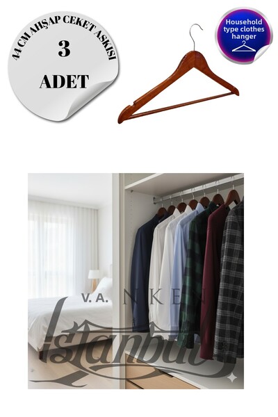 Manken İstanbul 3 قطع من شماعات الملابس الخشبية المنزلية مقاس 44 سم، شماعات ل...