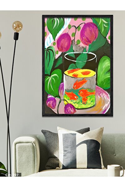 CeSht Pictură într-o singură bucată cu pește auriu Matisse, cu ramă din lemn ...
