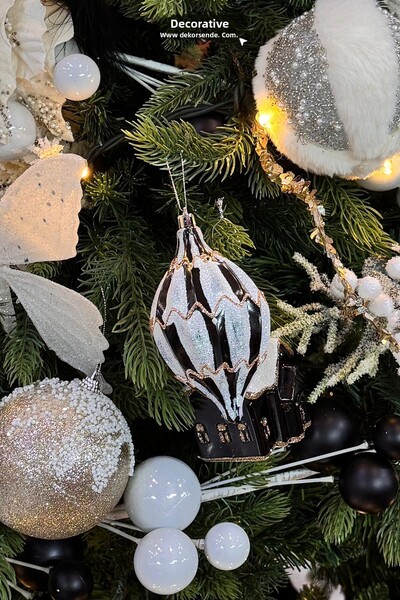Dekorsende Christmas Ornament 3-Piece Conical Black and White Ball 12 cm