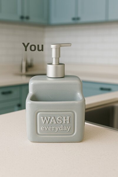 Kitchen Line Ceramic Kitchen Liquid Soap Dispenser with Sponge Compartment 500 ml