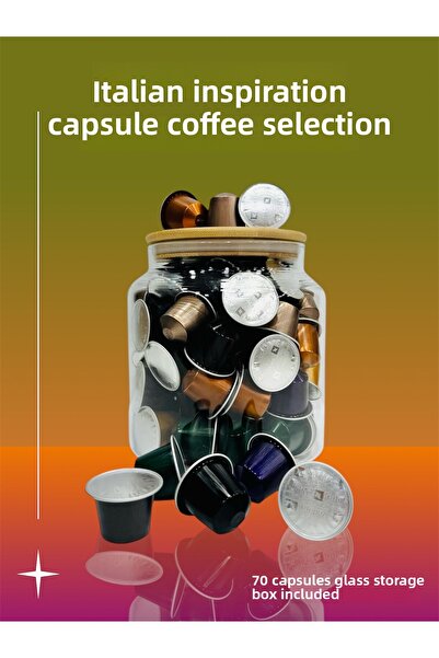 Nespresso اختيار إيطالي ملهم 7 علب (70 كبسولة) + صندوق تخزين زجاجي هدية
