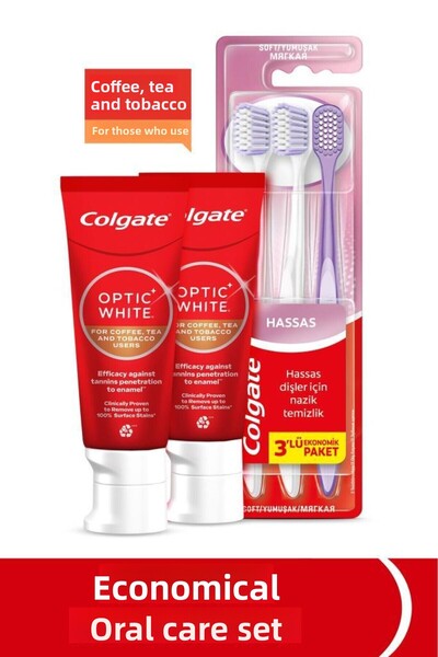 Colgate معجون أسنان أوبتك وايت 50 مل عبوة من قطعتين للأشخاص الذين يستخدمون ال...