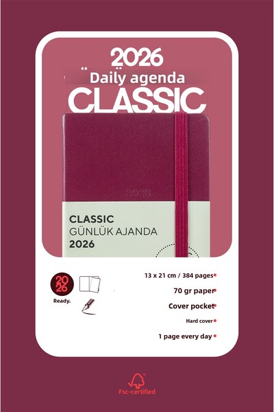 Victoria's Journals Classic 2026 Daily Agenda 13X21 cm Hard Cover Ivory 70Gr.