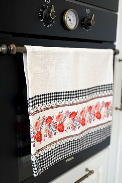 Cango Home Black and White Checkered Floral Pattern Digital Printed Oven Cover Cgh1092-F