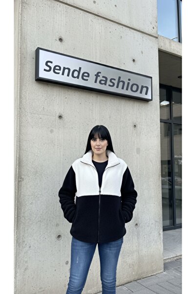 modasende Γυναικείο παλτό από βελούδινο χρώμα με φερμουάρ και κανονική εφαρμογή