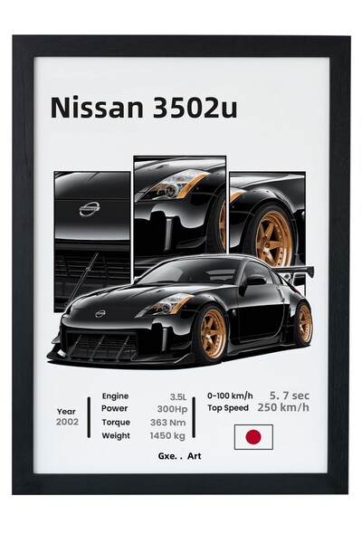 gxe.art Poster de pictură cu rame din lemn Nissan 350Z – Imprimare de design ...