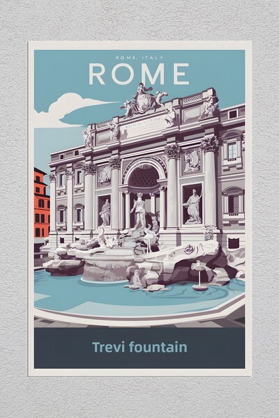 Lucena Μεταλλική εκτύπωση Ρώμης Ιταλίας Φοντάνα της Τρέβι Vintage διακοσμητική ζωγραφική τοίχων