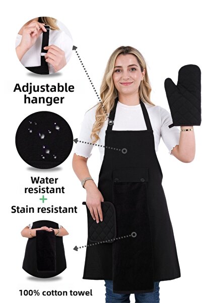 sevilya طقم مريلة مطبخ مكون من 4 قطع مع منشفة تعليق على شكل نجمة (2 قفاز)