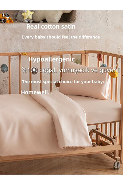 homewell طقم غطاء لحاف للأطفال من القطن الساتان الحقيقي - طبيعي ناعم ومضاد لل...
