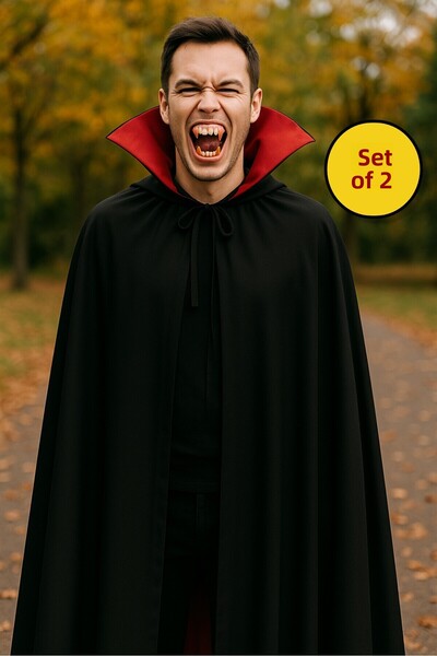 TOYFEST Σετ κοστουμιών για πάρτι αποκριών για το Halloween, Σετ κοστουμιών βαμπίρ που απορροφά το αίμα του κόμη Δράκουλα με μανδύα + ψεύτικα δόντια