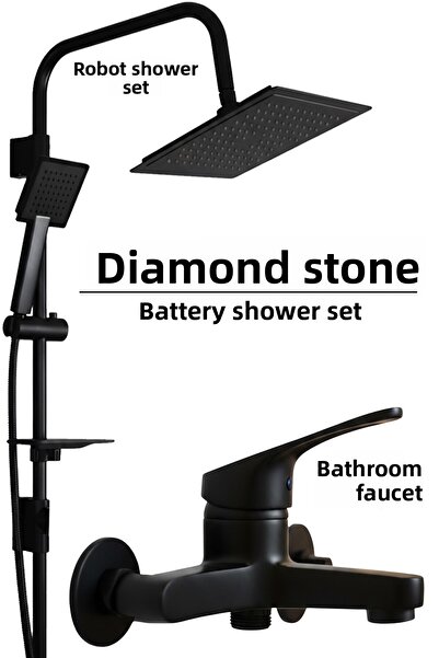 tesitay صنبور دش الحمام باللون الأسود غير اللامع - مجموعة دش روبوتية وصنبور حمام