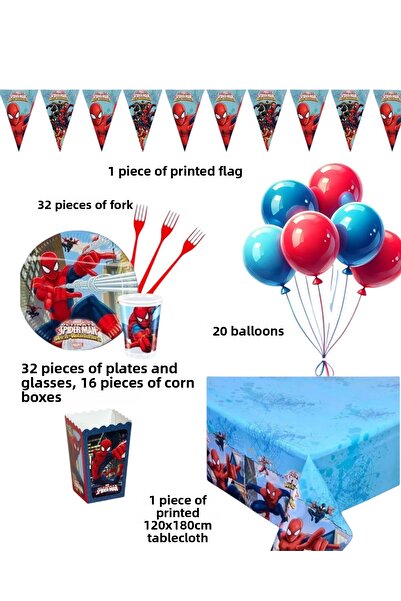 Zayna's Spiderman Party Set - Birthday Decorations - Plate Cup Balloon - Boy's Party for 32 People
