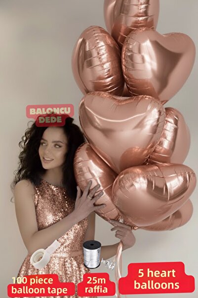 Baloncu Dede بالون فويل على شكل قلب ذهبي وردي 5 قطع بالون متوافق مع الهيليوم ...