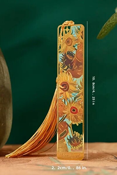 Kolbi Craft Sunflowers Van Gogh Tasseled Gold Color Metal Bookmark Gift Artistic