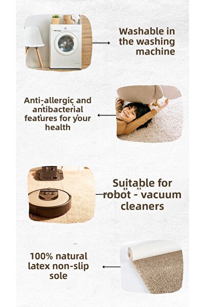 EUROBANO Carla Nordic Bathroom Mat Set of 2 60X100 & 60X50 cm – Non-Slip Natural Latex Base Soft Bone