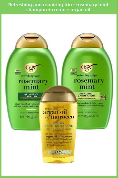 OGX Revitalizing and Repairing Trio - Rosemary Mint Shampoo + Cream + Argan Oil