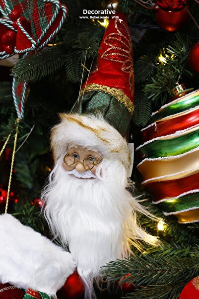 Dekorsende زينة رأس سانتا كلوز لعيد الميلاد مع قبعة مطرزة باللون الأخضر والأح...