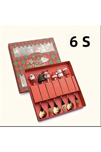 Butikhly Spoon Fork Cutlery Set Stainless Steel New Year Boxed Set of 6