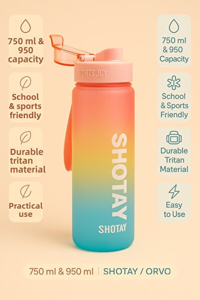 ORVO زجاجة مياه شوتاي 750 مل - زجاجة رياضية مع غطاء قفل وفوهة وحزام (لون متدر...