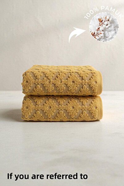 Anılsan 2-Pack Arya Mustard Hand Towels - 50X90 Cm, 220 Gr, 100% Cotton, Spa ...