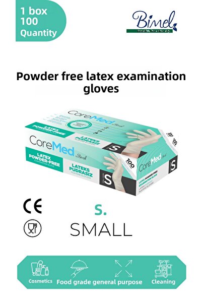 COREMED قفازات فحص خالية من مسحوق اللاتكس، مقاس S، عبوة من 100 قطعة