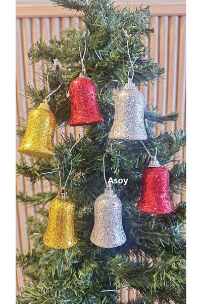 asöy Ornament de brad de Anul Nou Clopot colorat Aur Roșu Argintiu Ornament d...