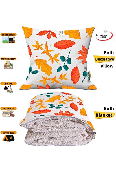 CAİSYA بطانية تلفزيون بتصميم خريف أوراق البلوط مع وسادة زخرفية اختيارية 2 في 1