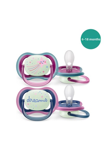 Philips Avent Νυχτερινή πιπίλα Ultra Air για κορίτσια 6-18 μηνών - 2-pack Scf376/14