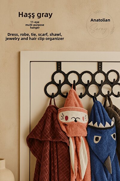 Anadolu Saray 11-Eye Multi-Purpose Hanger for Clothes, Robes, Tie Scarves, Shawls, Jewelry Buckle Organizer Behind the Door Inside the Wardrobe