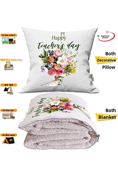 CAİSYA Teacher's Day Gift Roses Tv Blanket Optional Decorative Pillow Throw Pillow 2in1 Blanket
