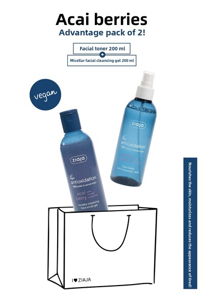Ziaja جل مقشر للوجه من أكاي بيري ميسيل 200 مل + تونيك أكاي بيري 200 مل، مجموع...