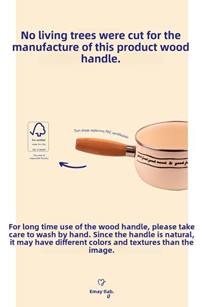 EMAYlab Bloom Enameled Sauce Pan with Wooden Handle 16cm 1.3 Liter (Suitable for All Stove Including Induction)