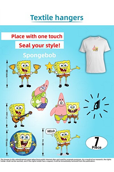 AGG Reklam مجموعة من 7 ملصقات ملابس لاصقة بالكي على شكل سبونج بوب