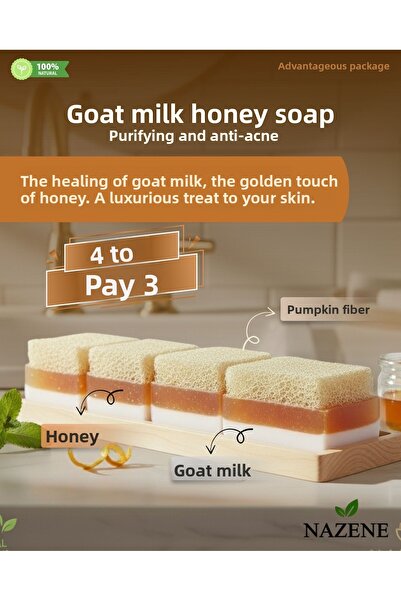 Nazene Market Natural Pumpkin Fiber Honey Goat Milk Soap Handmade