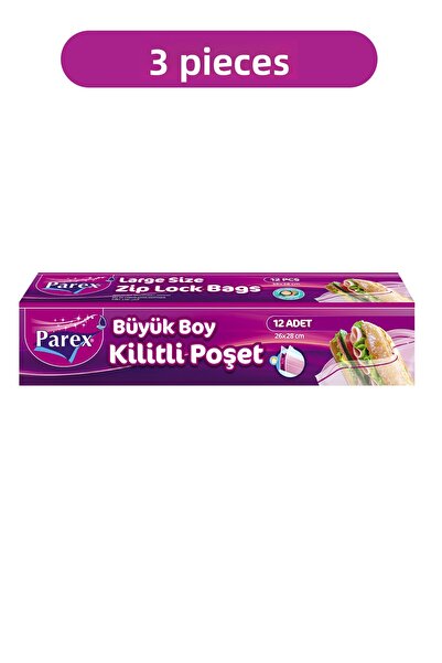 Parex أكياس ثلاجة قابلة للقفل مقاس كبير 12 قطعة 26 × 28 سم مجموعة من ثلاث قطع