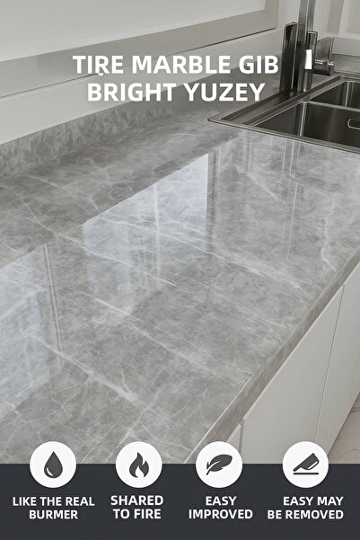 TOYFEST Grey Marble Patterned Self-Adhesive Waterproof Countertop Covering Foil – Glossy Surface 60X500 cm