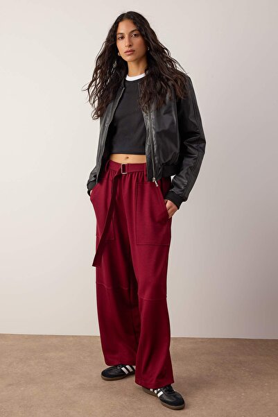 Trendyol Collection Burgundy Wideleg/Wide Fit Knitted Trousers Twoaw26Pl00141