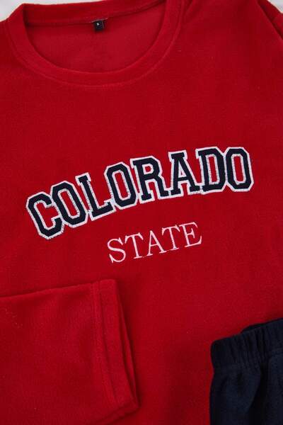 Trendyol Collection Burgundy Regular Cut Slogan Embroidered Fleece/Winter Pajama Set Tmnaw26Pt00038