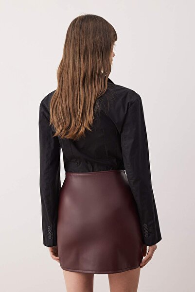 Trendyol Collection Faux Leather Draped High Waist Bodycon Knitted Skirt with Inside Padding Twoaw26Et00138