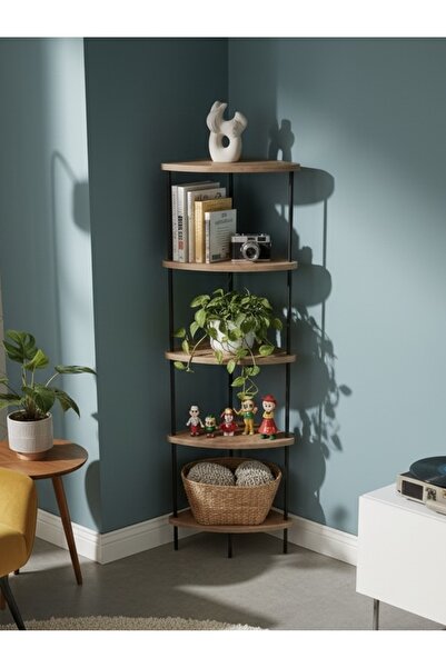 Merhaba Mobilya - 5 raflı Oval Köşe Rafı (kitaplık)