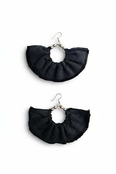 maia أقراط متدلية على شكل حلقة فضية اللون للسيدات - تصميم مطرز من قماش الدنيم...