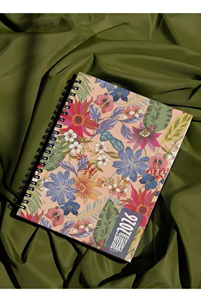 Lemsstudio مفكرة أسبوعية لعام 2026 بغلاف صلب مزخرف بالزهور البرية، مفكرة أسبوعية