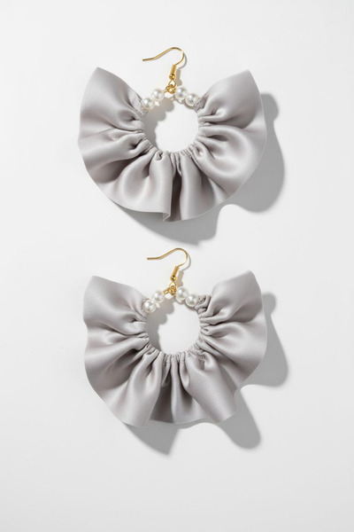 maia Women's Gold Color Hoop Dangle Earrings – Satin Fabric Design with Pearls