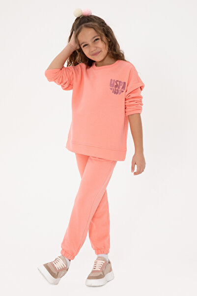U.S. Polo Assn. Kız Çocuk Neon Pembe Simli Baskı Detaylı Jogger Eşofman Altı ...