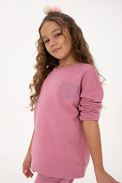 U.S. Polo Assn. Kız Çocuk Pembe Simli Baskı Detaylı Bisiklet Yaka Basic Sweat...