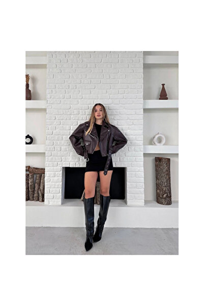 Mokşa Δερμάτινο μπουφάν με εμφάνιση μπορντό κροκόδειλο & δερμάτινο μπουφάν κροκόδειλου