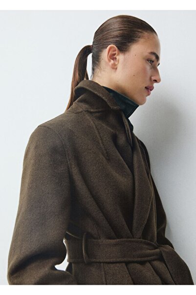 MANGO Woman El yapımı yün kemerli palto