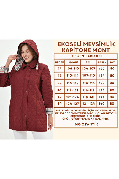 Butik Plus Size Hooded Plaid Patterned Seasonal Quilted Coat - Tight Fit