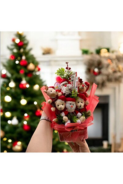 marimari Yılbaşı Temalı Peluş Ayıcıklı Hediye Buketi Kinder li Sevgiliye ,Ark...